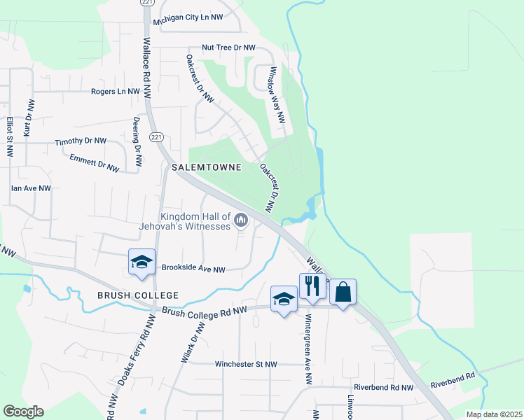 map of restaurants, bars, coffee shops, grocery stores, and more near 2897 Twin Oak Place Northwest in Salem