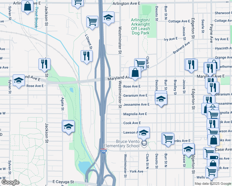 map of restaurants, bars, coffee shops, grocery stores, and more near 1161 Westminster Street in Saint Paul