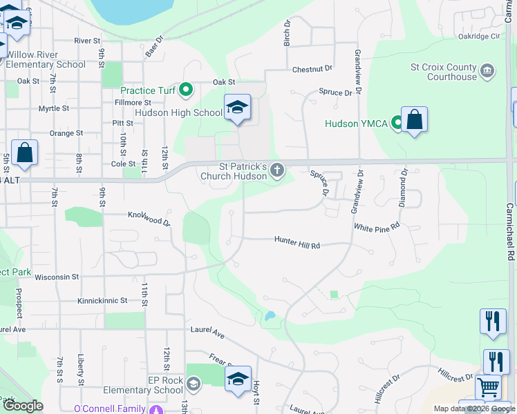 map of restaurants, bars, coffee shops, grocery stores, and more near 524 Hunter Hill Road in Hudson