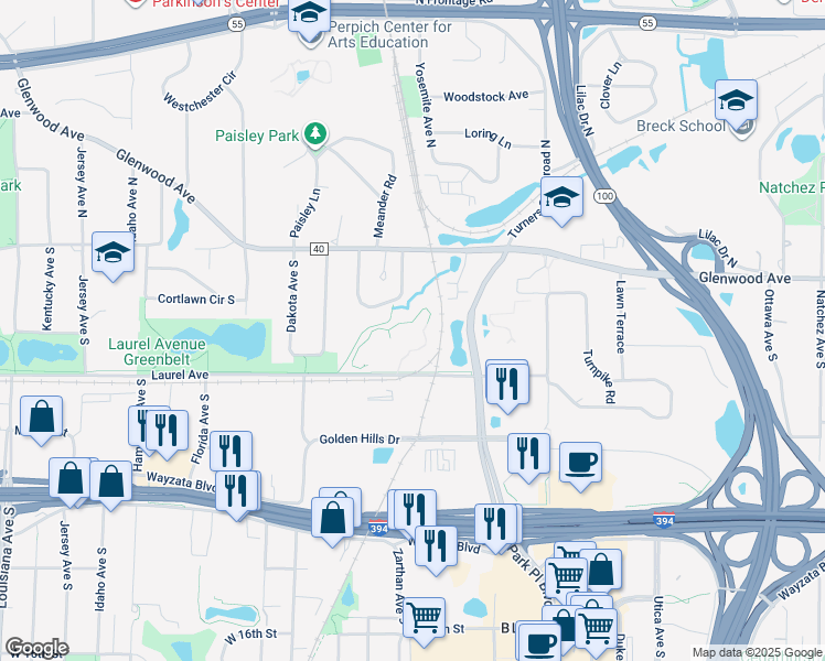 map of restaurants, bars, coffee shops, grocery stores, and more near 5901 Laurel Avenue in Minneapolis