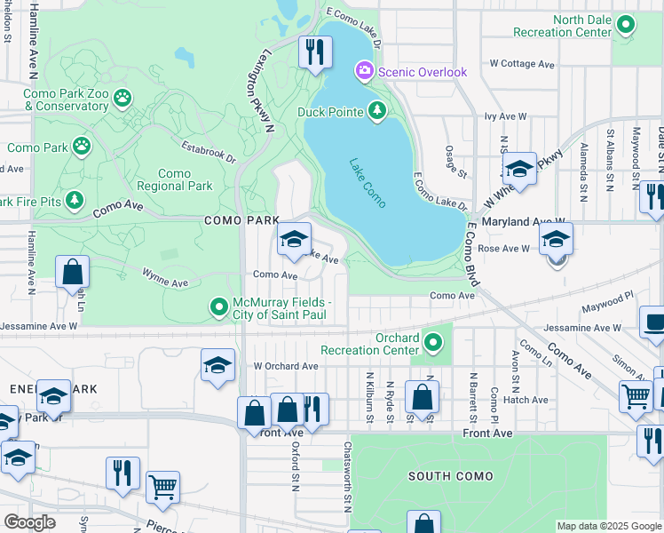 map of restaurants, bars, coffee shops, grocery stores, and more near 998 Como Avenue in Saint Paul
