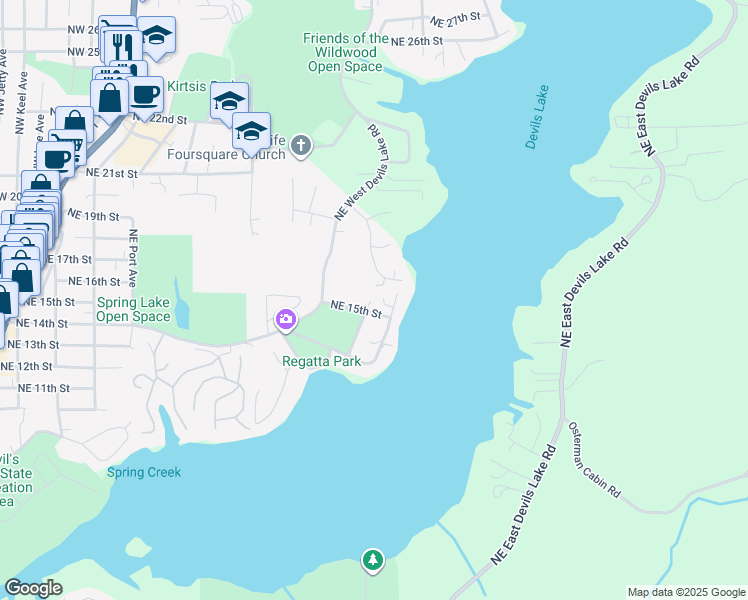 map of restaurants, bars, coffee shops, grocery stores, and more near 1530 Northeast Voyage Avenue in Lincoln City