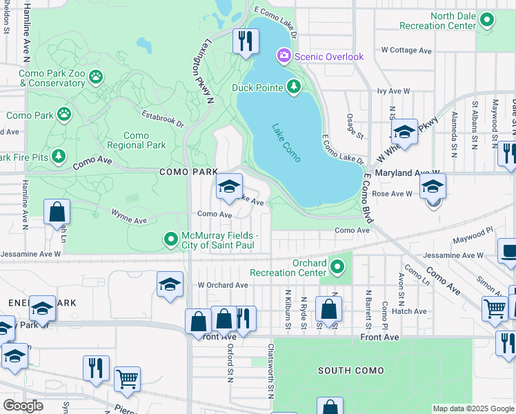 map of restaurants, bars, coffee shops, grocery stores, and more near 998 Como Avenue in Saint Paul