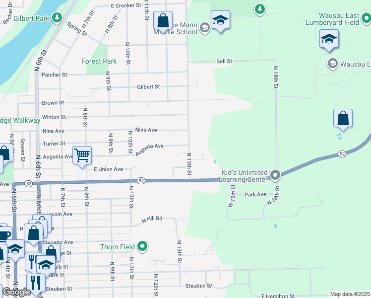 map of restaurants, bars, coffee shops, grocery stores, and more near 2409 North 13th Street in Wausau