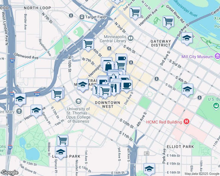 map of restaurants, bars, coffee shops, grocery stores, and more near 80 South 8th Street in Minneapolis