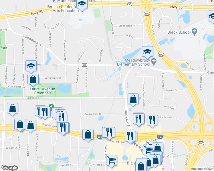 map of restaurants, bars, coffee shops, grocery stores, and more near 5901 Laurel Avenue in Minneapolis