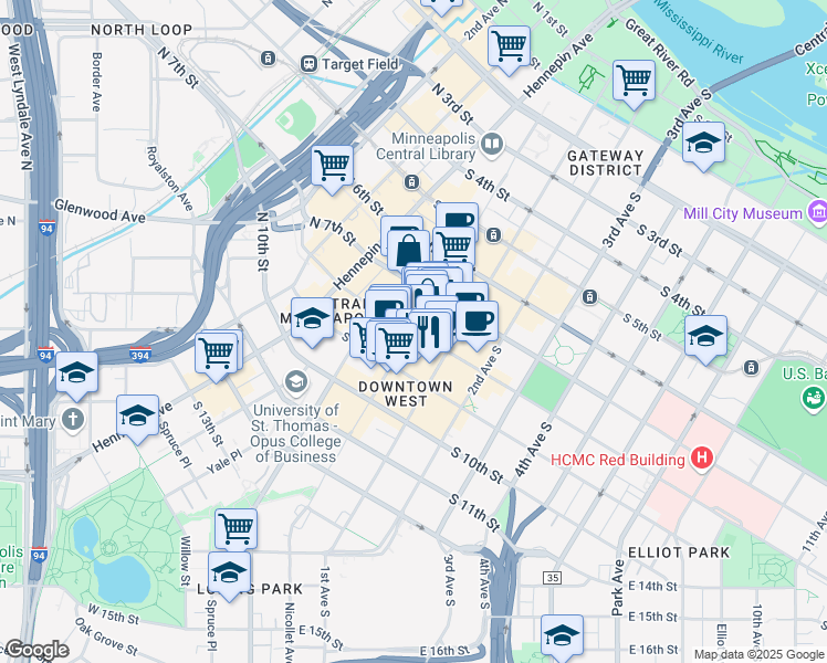 map of restaurants, bars, coffee shops, grocery stores, and more near 80 South 8th Street in Minneapolis