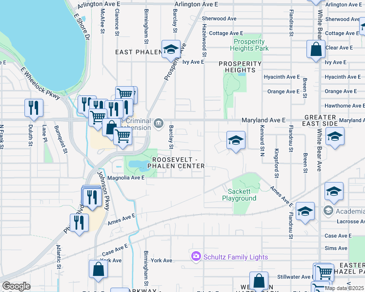 map of restaurants, bars, coffee shops, grocery stores, and more near 1154 Barclay Street in Saint Paul