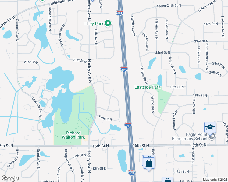 map of restaurants, bars, coffee shops, grocery stores, and more near 1807 Hale Avenue North in Oakdale