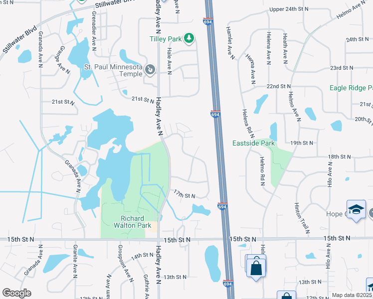 map of restaurants, bars, coffee shops, grocery stores, and more near 7062 19th Street North in Oakdale