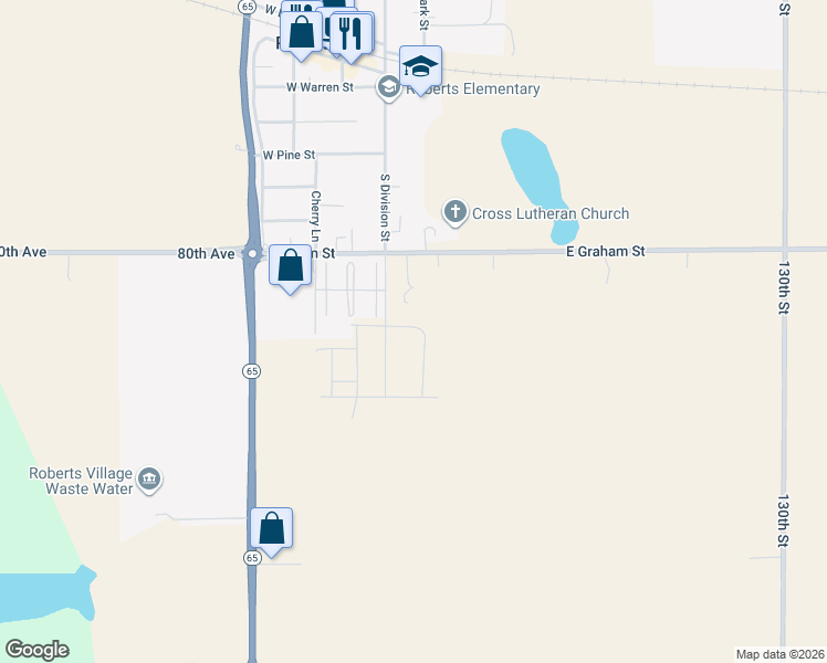 map of restaurants, bars, coffee shops, grocery stores, and more near 1221 County Road TT in Roberts