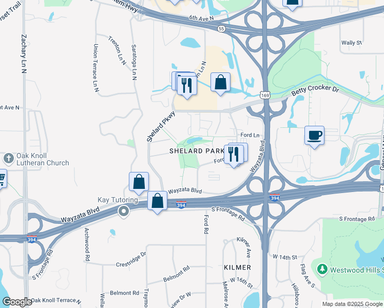 map of restaurants, bars, coffee shops, grocery stores, and more near 462 Ford Road in St. Louis Park