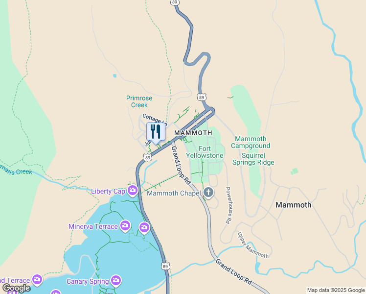 map of restaurants, bars, coffee shops, grocery stores, and more near in Yellowstone National Park
