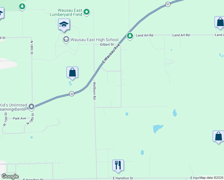 map of restaurants, bars, coffee shops, grocery stores, and more near 2310 North 28th Street in Wausau