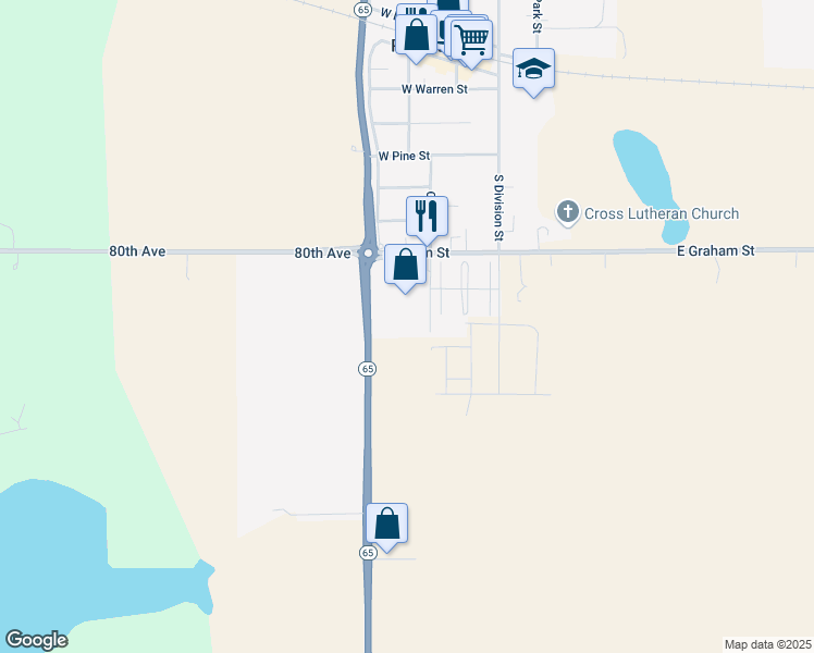 map of restaurants, bars, coffee shops, grocery stores, and more near 599 Cherry Lane in Roberts
