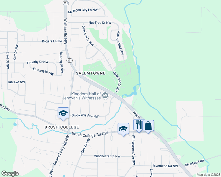 map of restaurants, bars, coffee shops, grocery stores, and more near 2897 Twin Oak Place Northwest in Salem