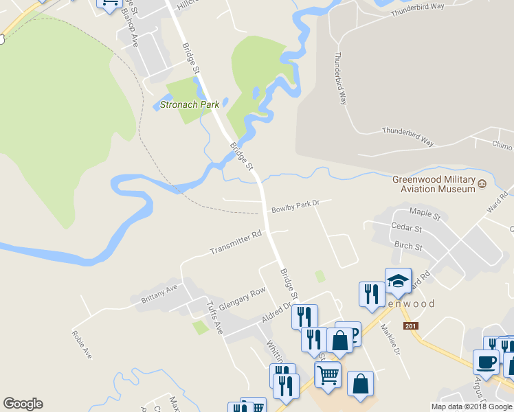map of restaurants, bars, coffee shops, grocery stores, and more near 1271 Bridge Street in Kingston