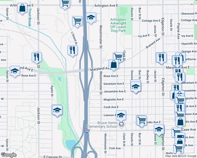 map of restaurants, bars, coffee shops, grocery stores, and more near 1161 Westminster Street in Saint Paul
