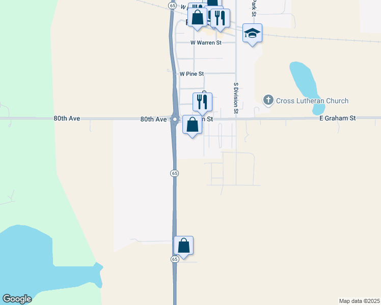 map of restaurants, bars, coffee shops, grocery stores, and more near 599 Cherry Lane in Roberts
