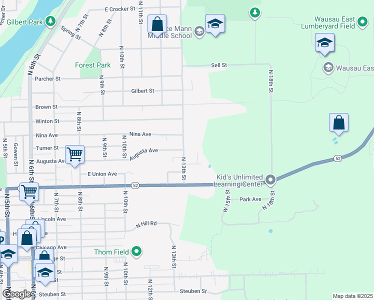 map of restaurants, bars, coffee shops, grocery stores, and more near 2409 North 13th Street in Wausau