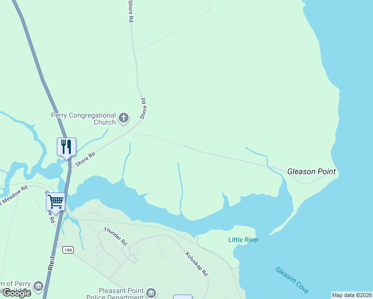 map of restaurants, bars, coffee shops, grocery stores, and more near 54 Gleason Cove Road in Perry