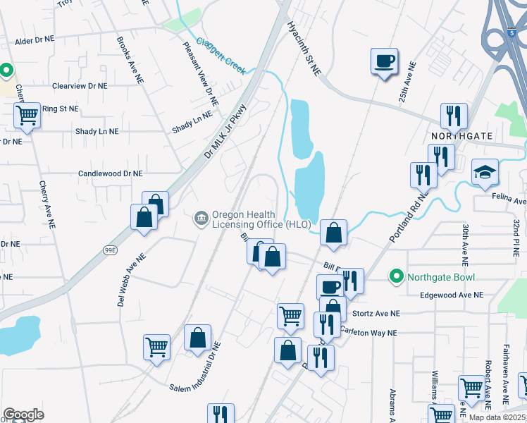map of restaurants, bars, coffee shops, grocery stores, and more near 1729-1733 Bill Frey Drive in Salem