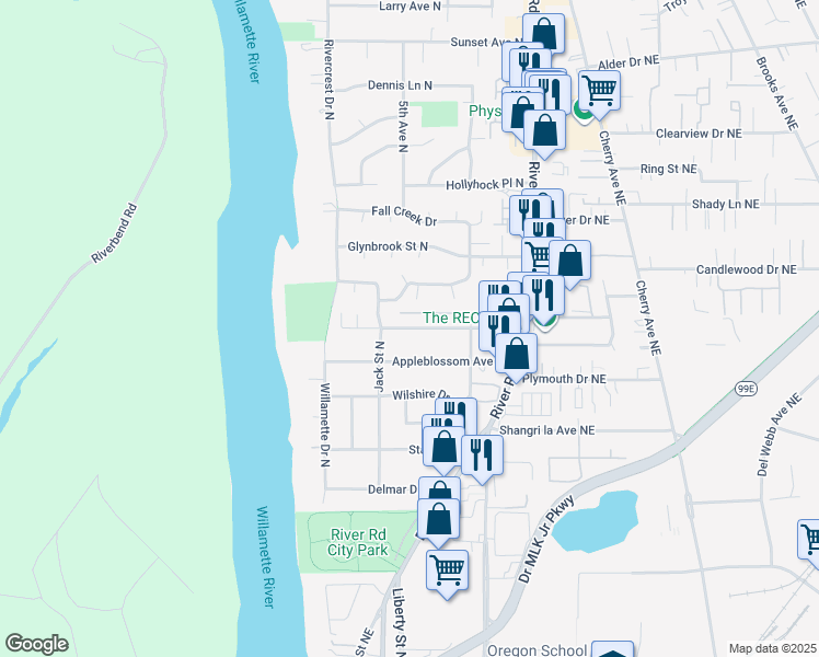 map of restaurants, bars, coffee shops, grocery stores, and more near 398 Garland Way North in Keizer