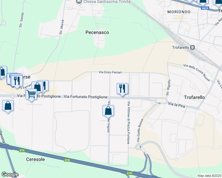 map of restaurants, bars, coffee shops, grocery stores, and more near 2 Via Alessandro Cruto in Moncalieri