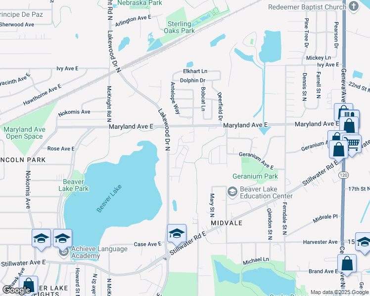 map of restaurants, bars, coffee shops, grocery stores, and more near 1162 Beaver Creek Lane in Saint Paul