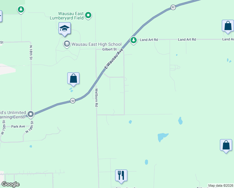 map of restaurants, bars, coffee shops, grocery stores, and more near 2310 North 28th Street in Wausau