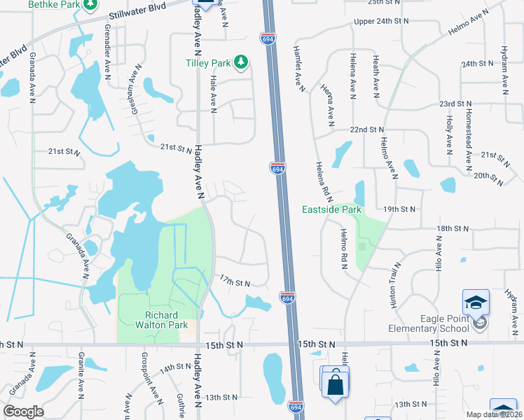 map of restaurants, bars, coffee shops, grocery stores, and more near 1807 Hale Avenue North in Oakdale