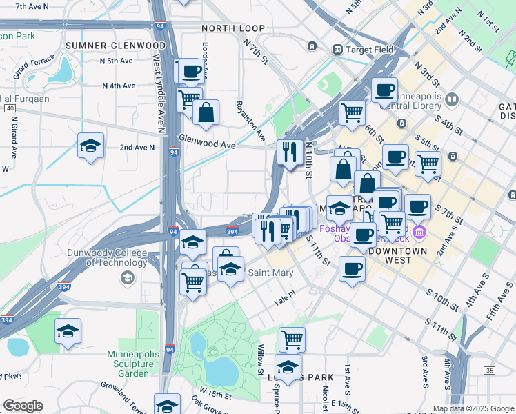 map of restaurants, bars, coffee shops, grocery stores, and more near 1205 Chestnut Avenue in Minneapolis