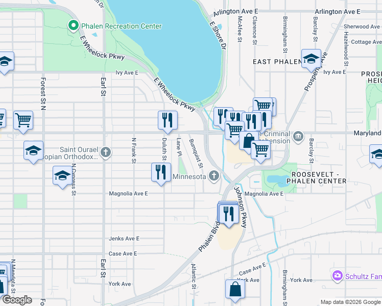 map of restaurants, bars, coffee shops, grocery stores, and more near 1147 Burnquist Street in Saint Paul