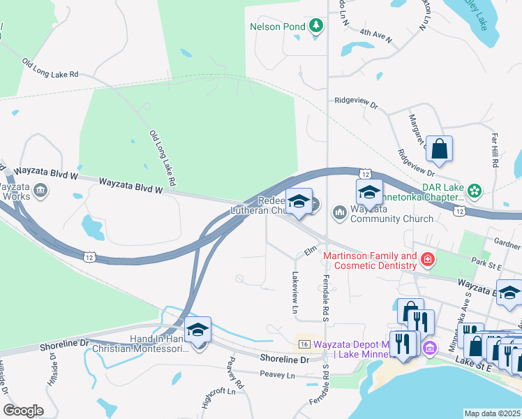 map of restaurants, bars, coffee shops, grocery stores, and more near in Wayzata