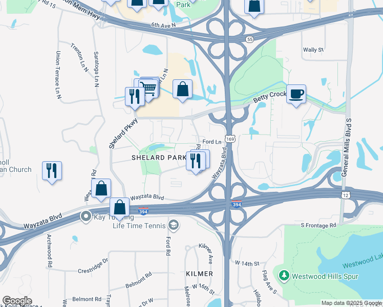 map of restaurants, bars, coffee shops, grocery stores, and more near in St. Louis Park