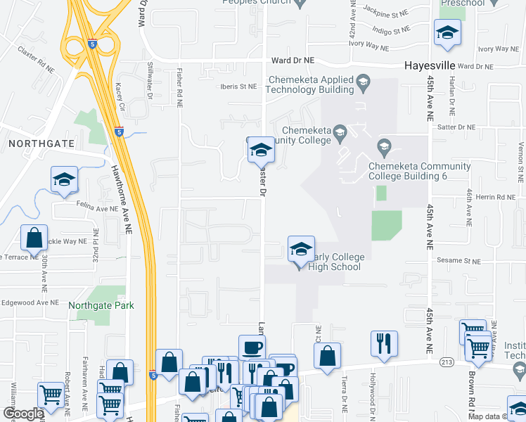 map of restaurants, bars, coffee shops, grocery stores, and more near 3970 Lancaster Drive Northeast in Salem