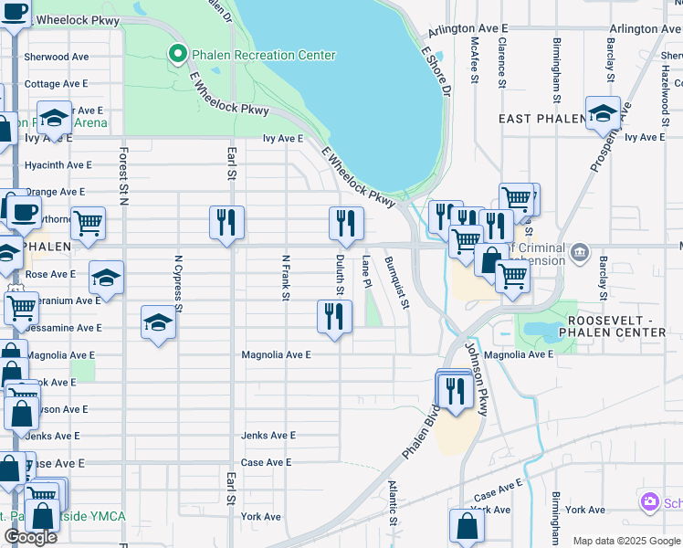 map of restaurants, bars, coffee shops, grocery stores, and more near 1144 Barclay St in St Paul