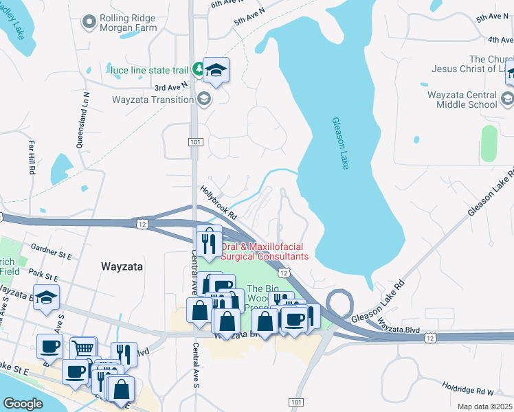 map of restaurants, bars, coffee shops, grocery stores, and more near 442-448 Pondridge Circle in Wayzata