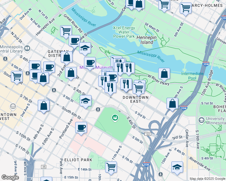 map of restaurants, bars, coffee shops, grocery stores, and more near 240 Chicago Avenue in Minneapolis