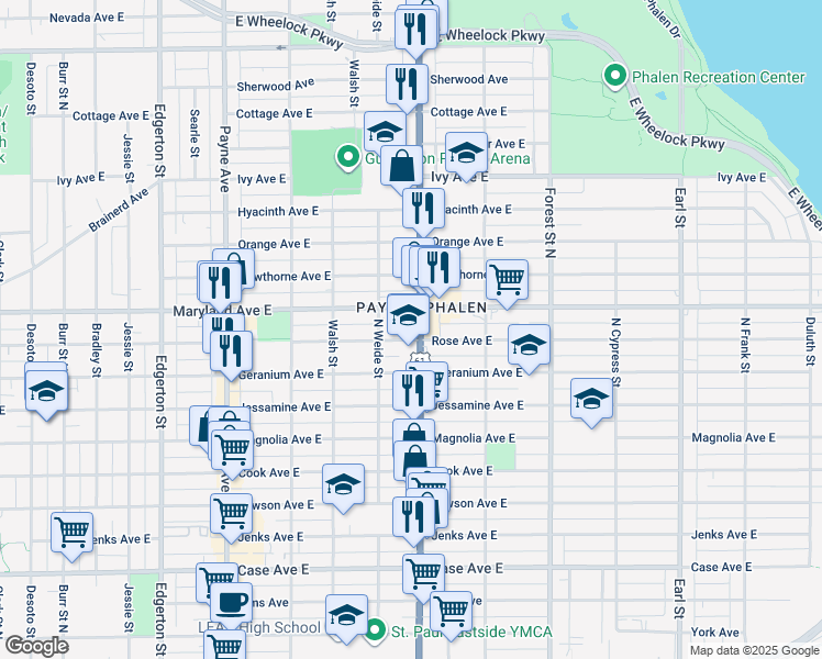 map of restaurants, bars, coffee shops, grocery stores, and more near in Saint Paul