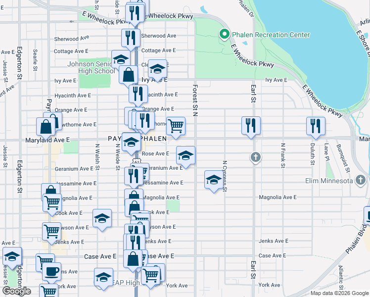map of restaurants, bars, coffee shops, grocery stores, and more near 928 Maryland Avenue East in Saint Paul