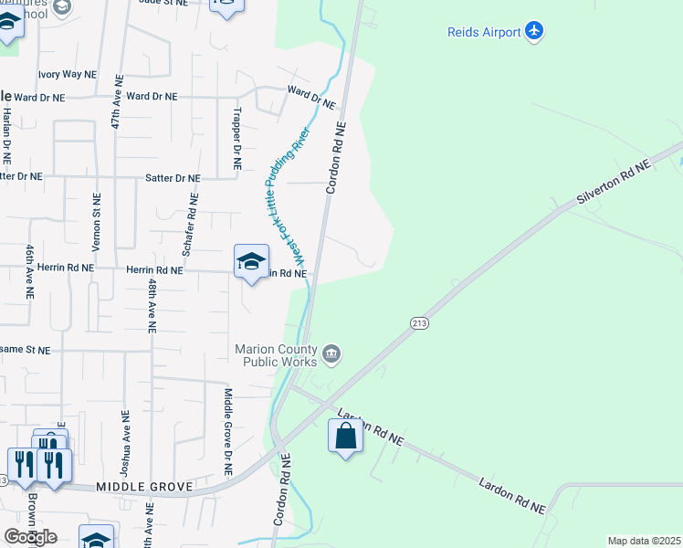 map of restaurants, bars, coffee shops, grocery stores, and more near 4146 Cordon Road Northeast in Salem