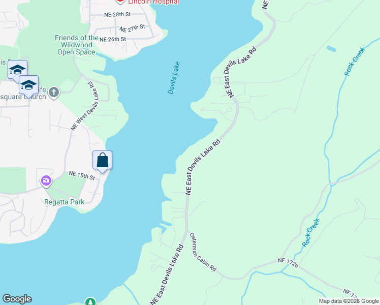map of restaurants, bars, coffee shops, grocery stores, and more near 1635 Northeast East Devils Lake Road in Otis