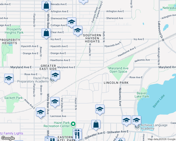 map of restaurants, bars, coffee shops, grocery stores, and more near 1954 Luella in Saint Paul