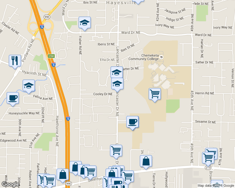 map of restaurants, bars, coffee shops, grocery stores, and more near Lancaster Dr NE & Cooley Dr NE in Hayesville