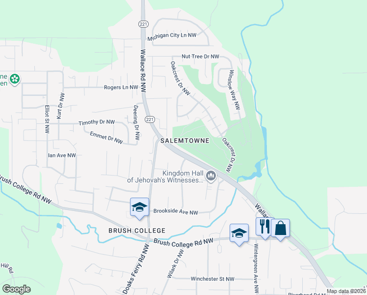 map of restaurants, bars, coffee shops, grocery stores, and more near 3057 Twin Oak Place Northwest in Salem