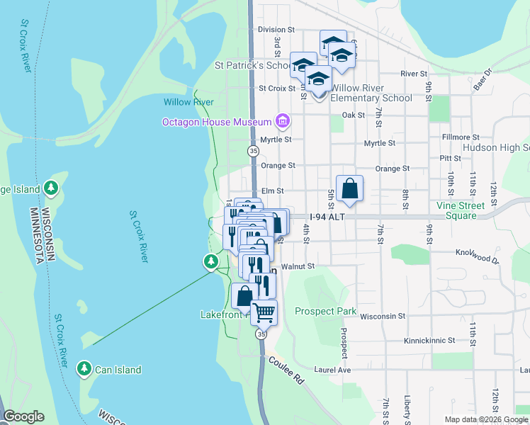 map of restaurants, bars, coffee shops, grocery stores, and more near 702 2nd Street in Hudson