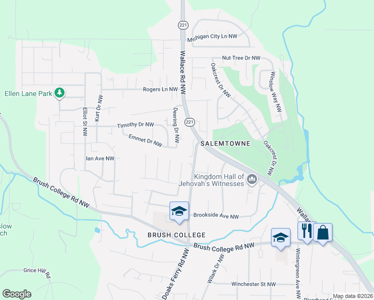 map of restaurants, bars, coffee shops, grocery stores, and more near 3057 Wallace Road Northwest in Salem