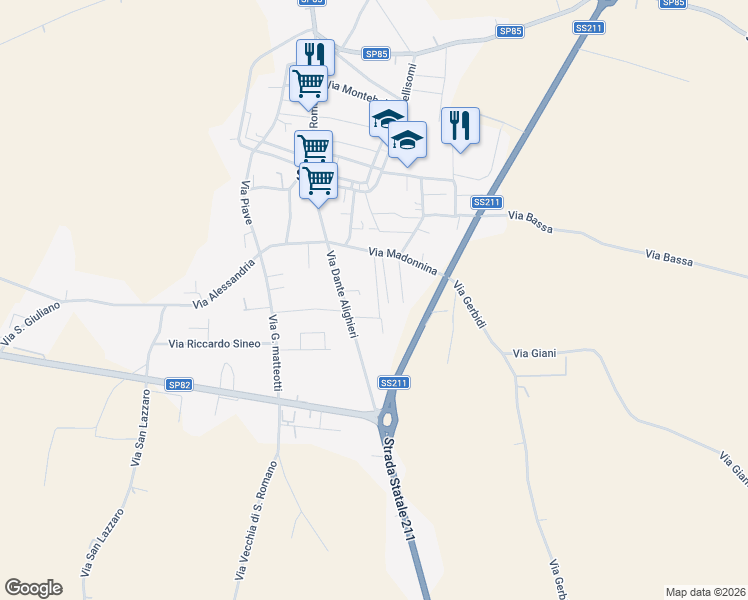 map of restaurants, bars, coffee shops, grocery stores, and more near 9 Via Alcide de Gasperi in Sale