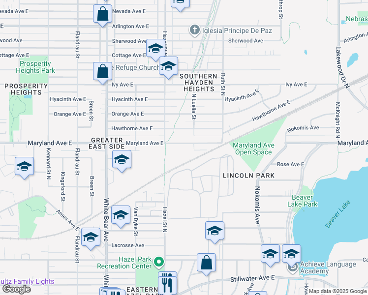 map of restaurants, bars, coffee shops, grocery stores, and more near 1954 Luella in Saint Paul